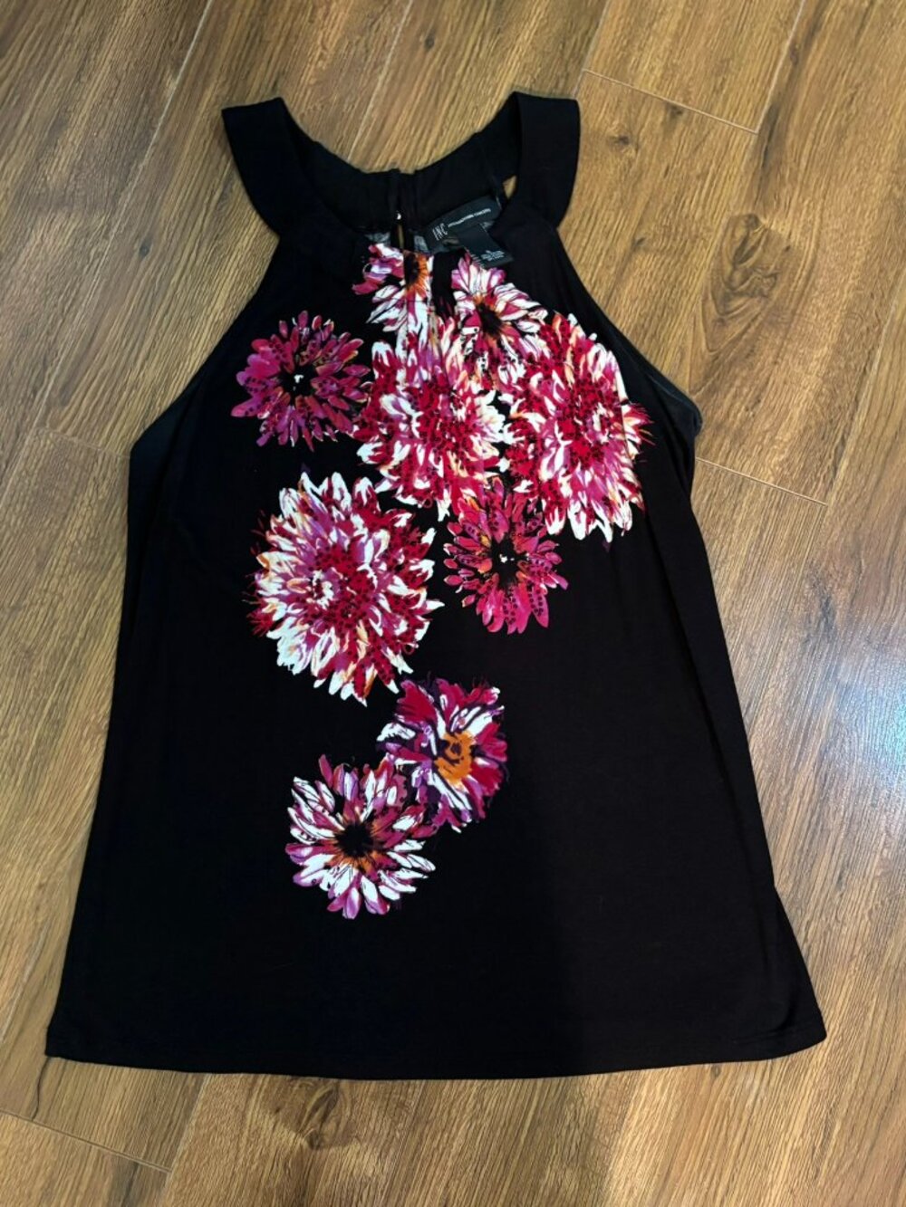 INC International Concepts Beaded Floral Halter Tank Black Bright S Summer